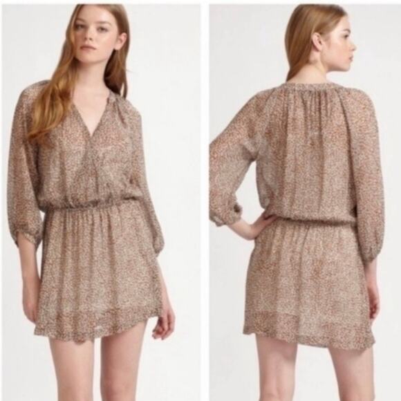 JOIE Molly Dot Sheer Silk Long Sleeve Brown White Dress Size Small - Picture 2 of 14